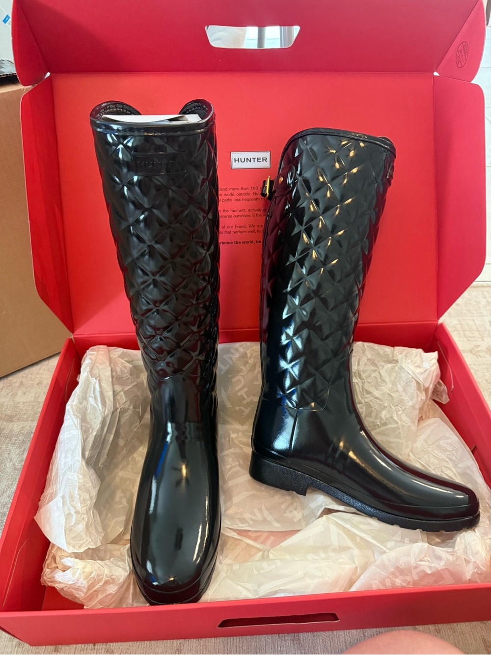 Hunter Women’s Refined Adjustable Quilted Slim Fit Tall Rain Boots in Black - Picture 6 of 6